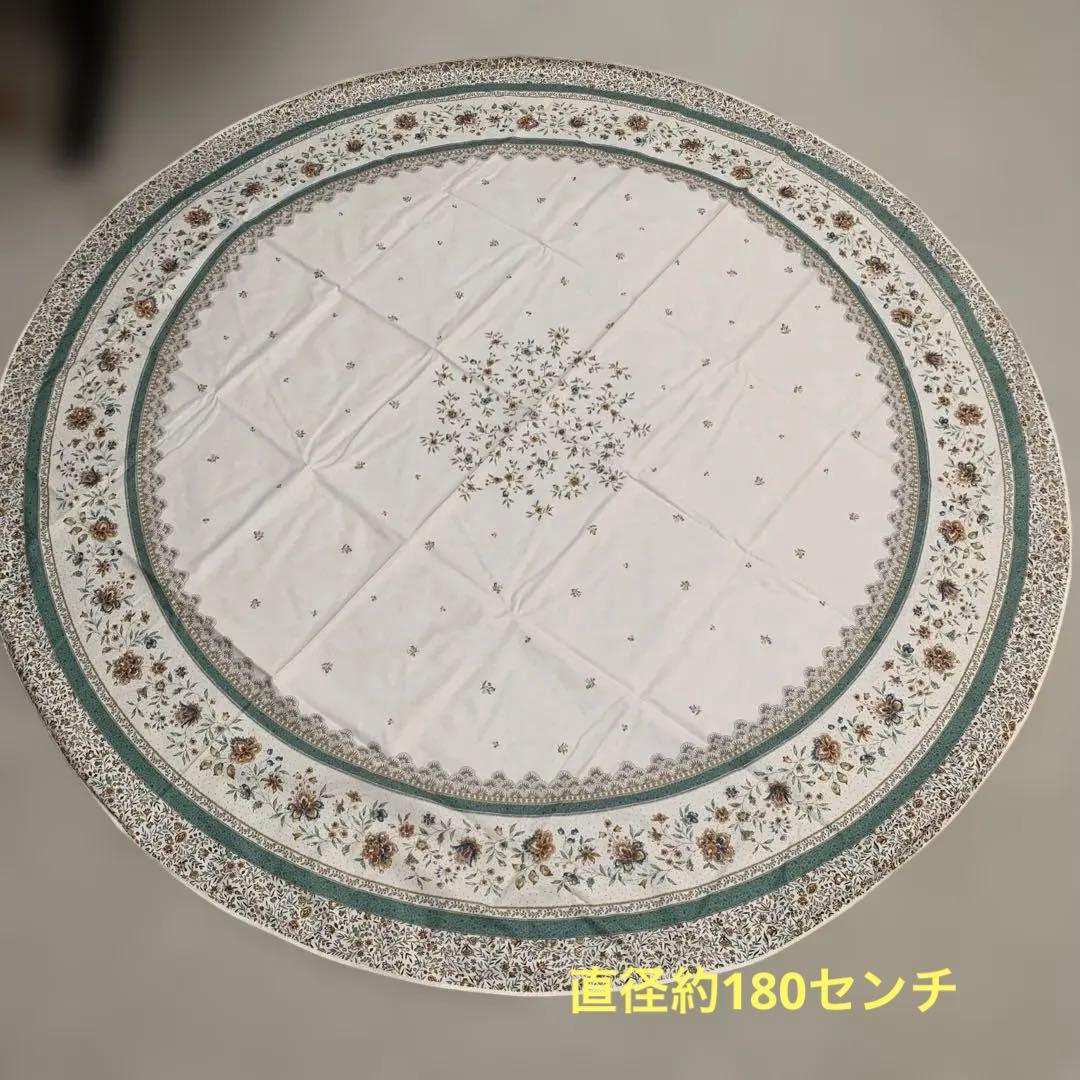 花柄刺繍円形テーブルクロス　撥水加工
