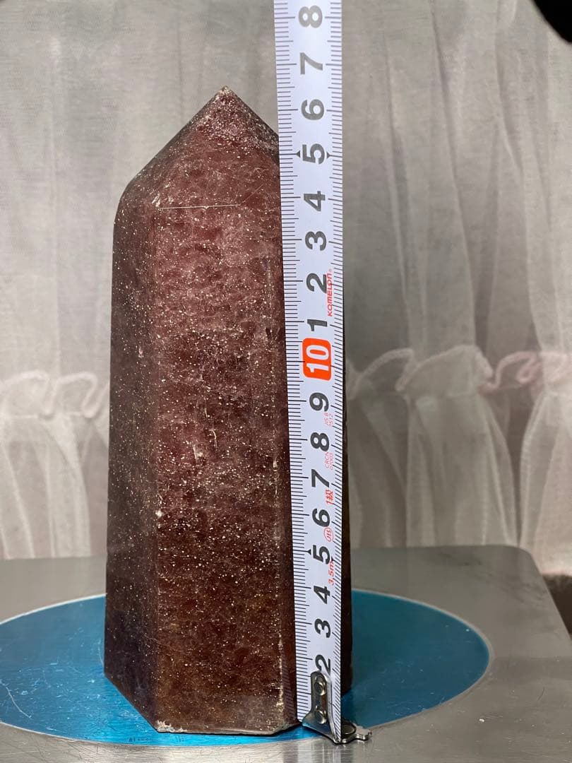 天然石　高品質　大きい　ストロベリークォーツ　六角柱　ポイント　1095g