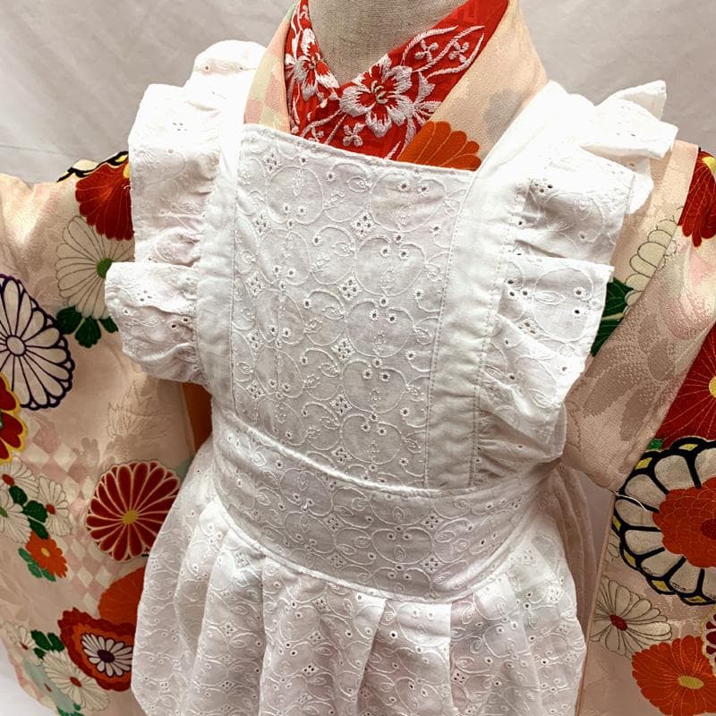 409ag96□七五三 三歳 女児 アンティーク 着物のみ 市松模様 菊文□美品