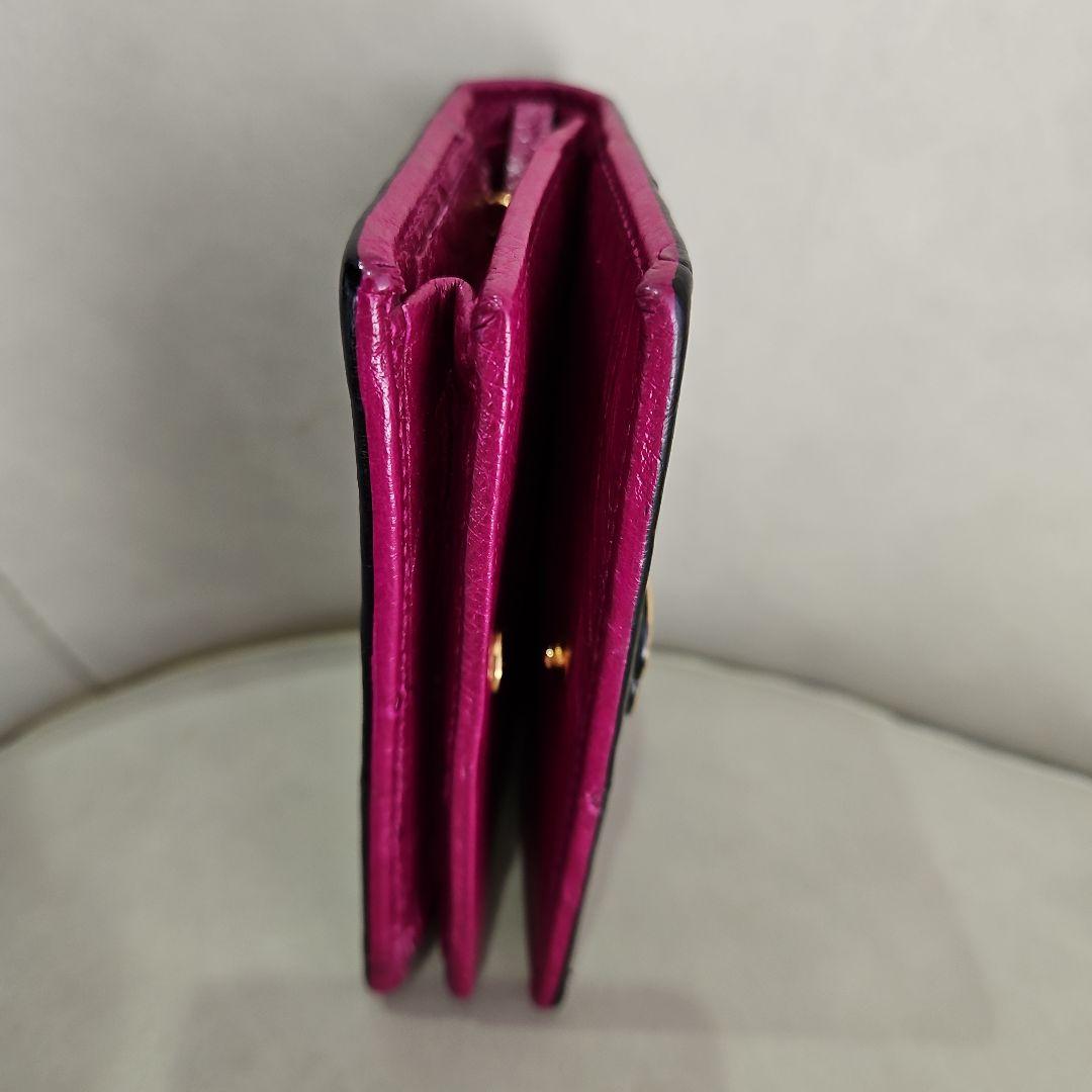 オーストリッチ　GUCCI 二つ折り財布 ブラック パープル　ggマーモント