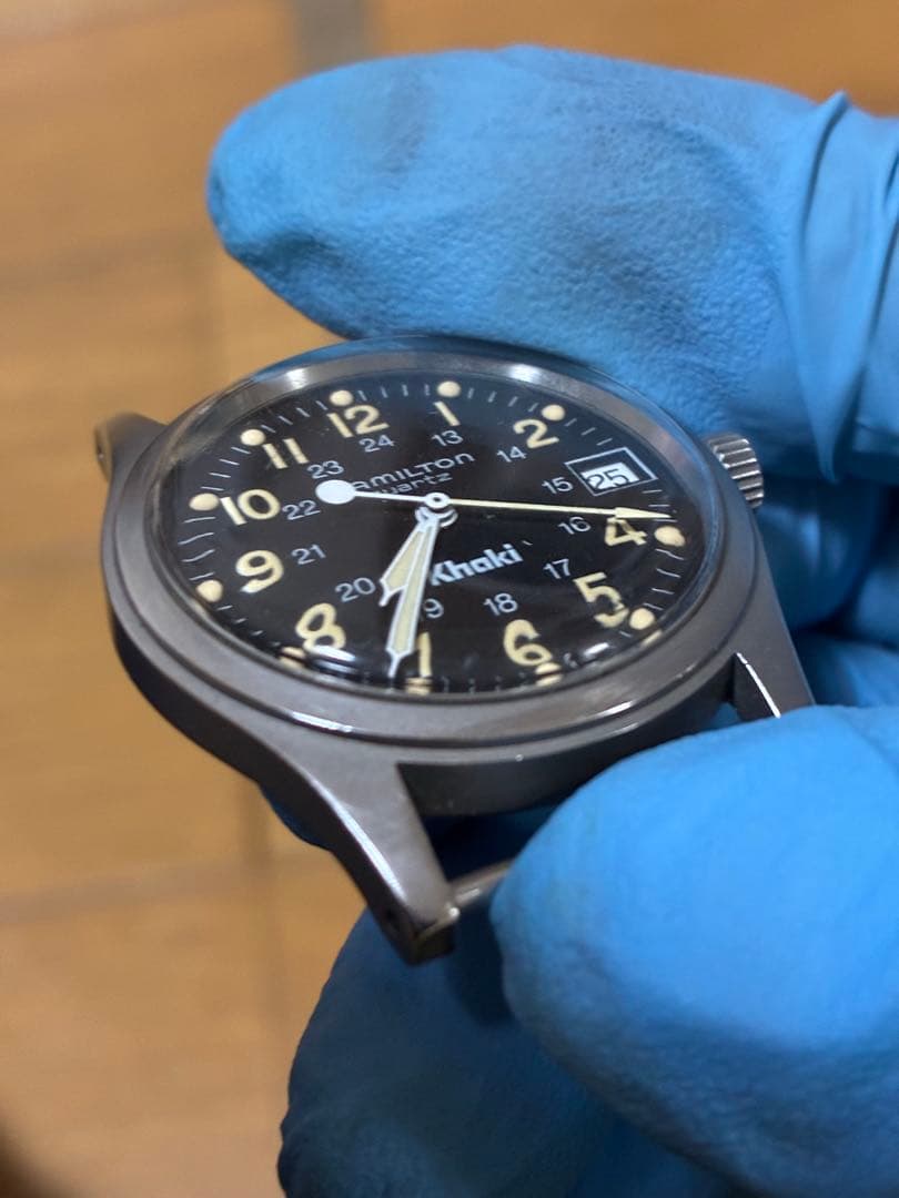 HAMILTON カーキ 9797 クォーツ 黒文字盤 電池交換済み 可動品