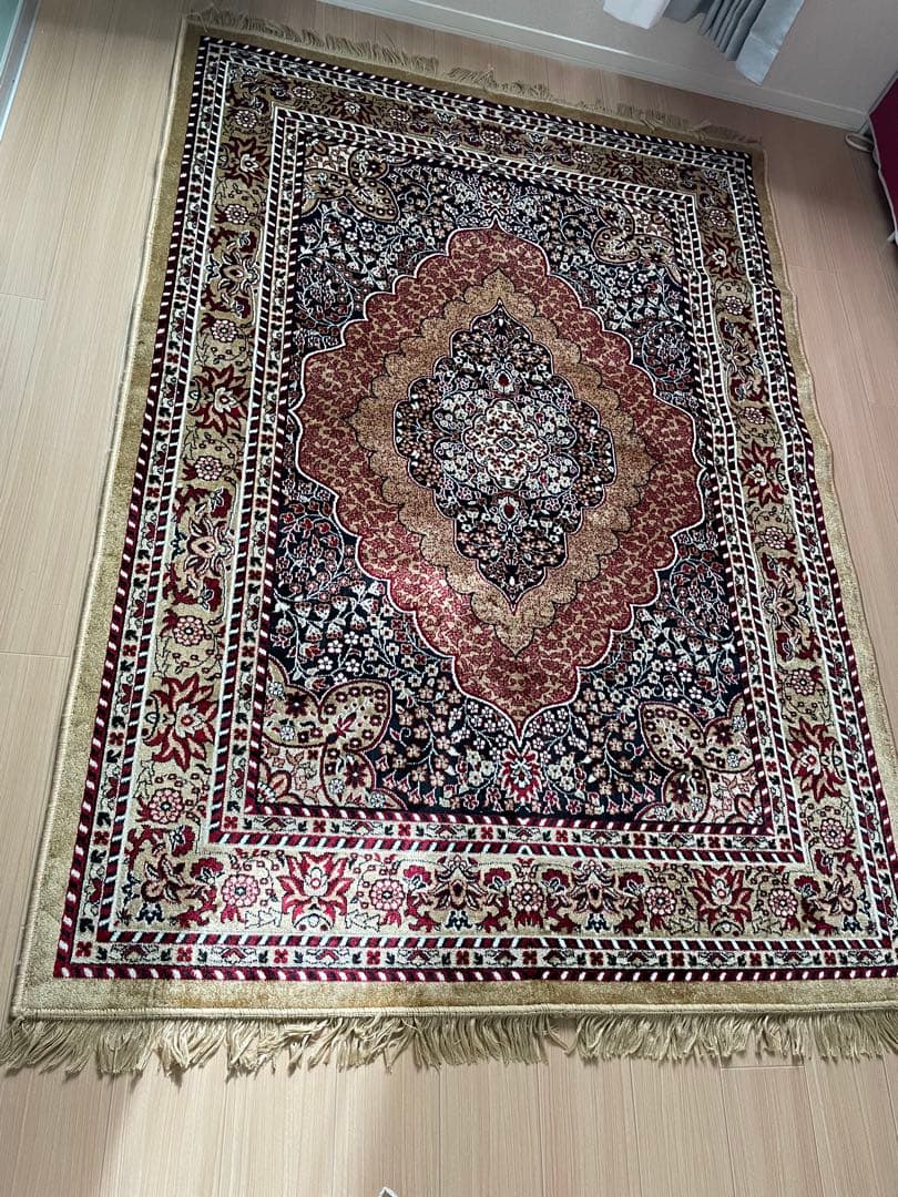 ペルシャ風ラグ 赤黒ベージュ 伝統的デザイン220×150