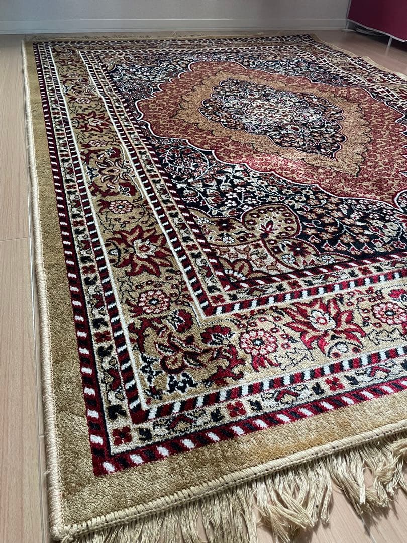 ペルシャ風ラグ 赤黒ベージュ 伝統的デザイン220×150