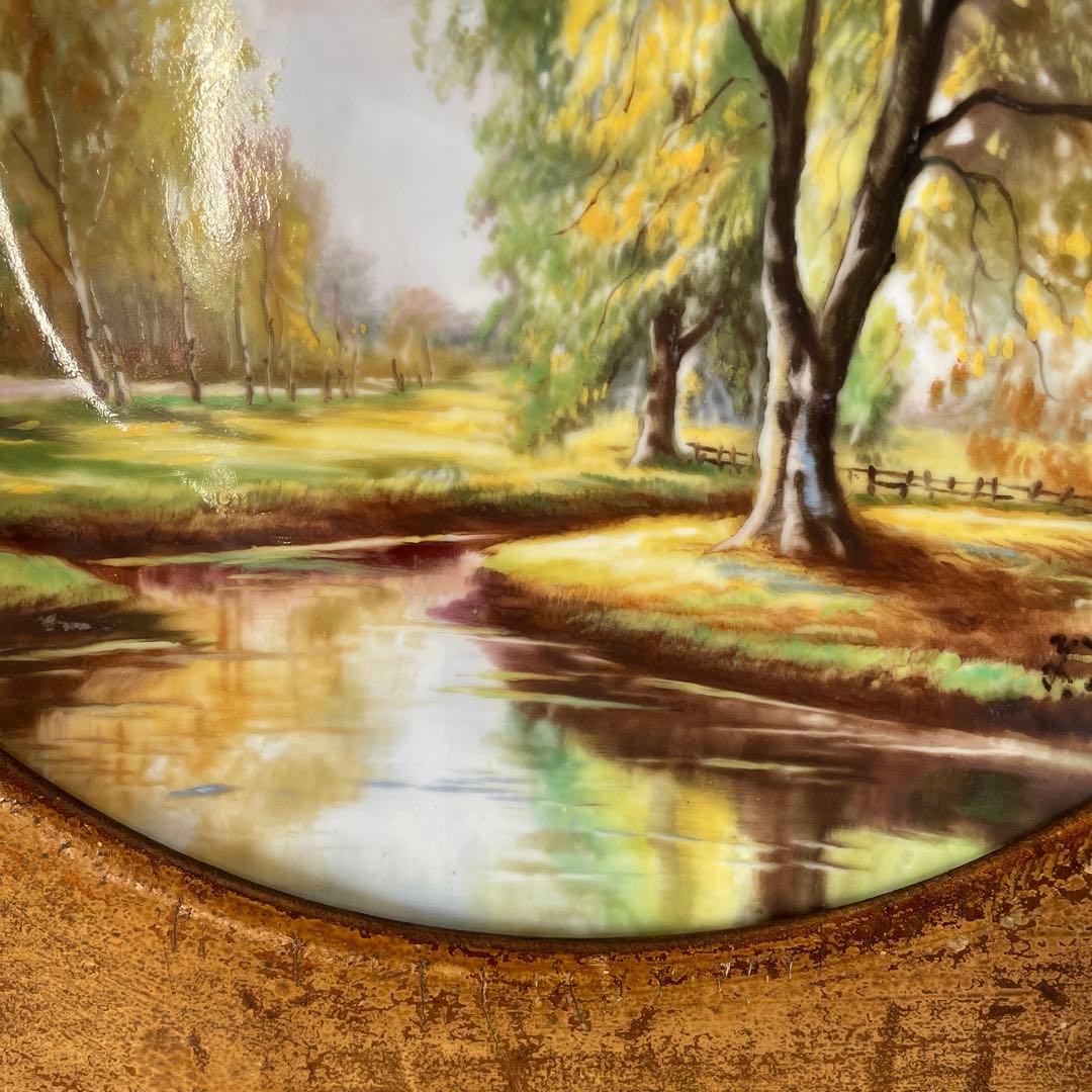 木製額４０cm四方・絵皿２５cm◇日本陶器會社・ノリタケ◇