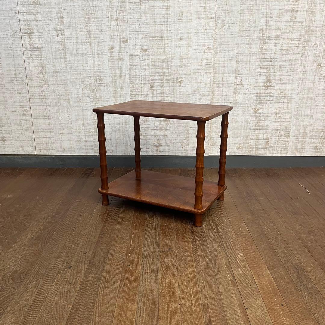 【アンティーク】木製 サイドテーブル 2段ラック 昭和レトロ 古家具 花台