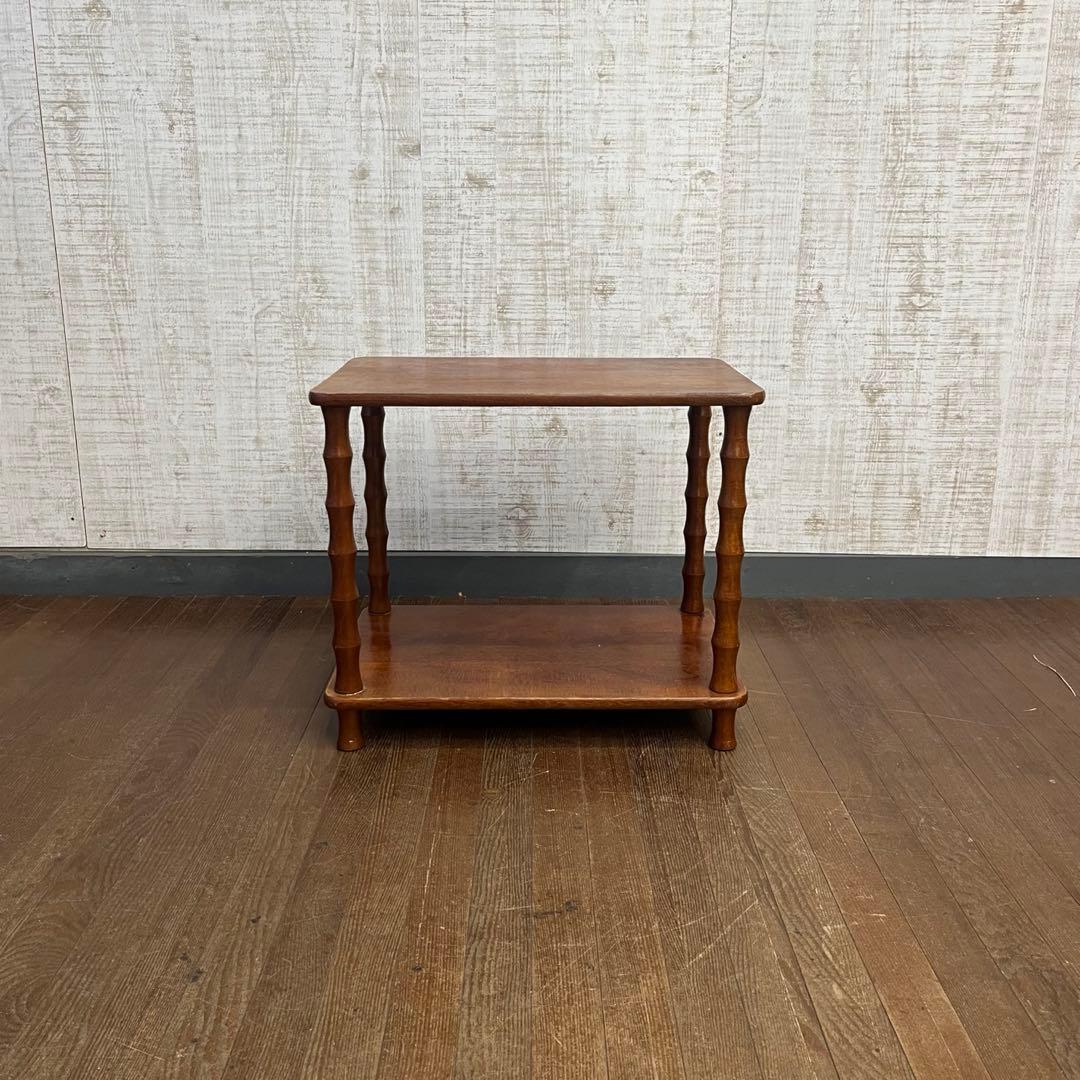 【アンティーク】木製 サイドテーブル 2段ラック 昭和レトロ 古家具 花台