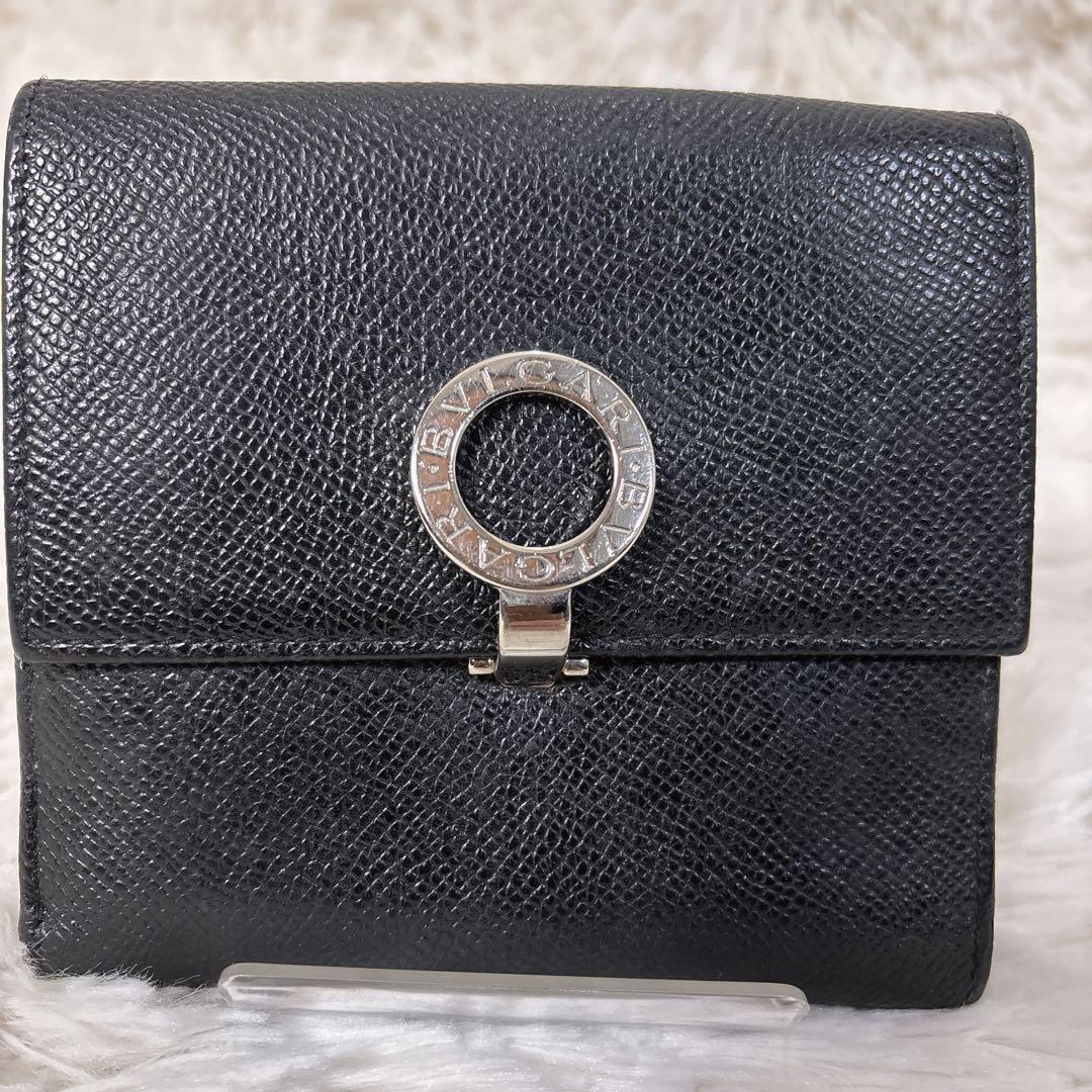 ブルガリ　ロゴクリップ　折財布　フラップ　ブラック