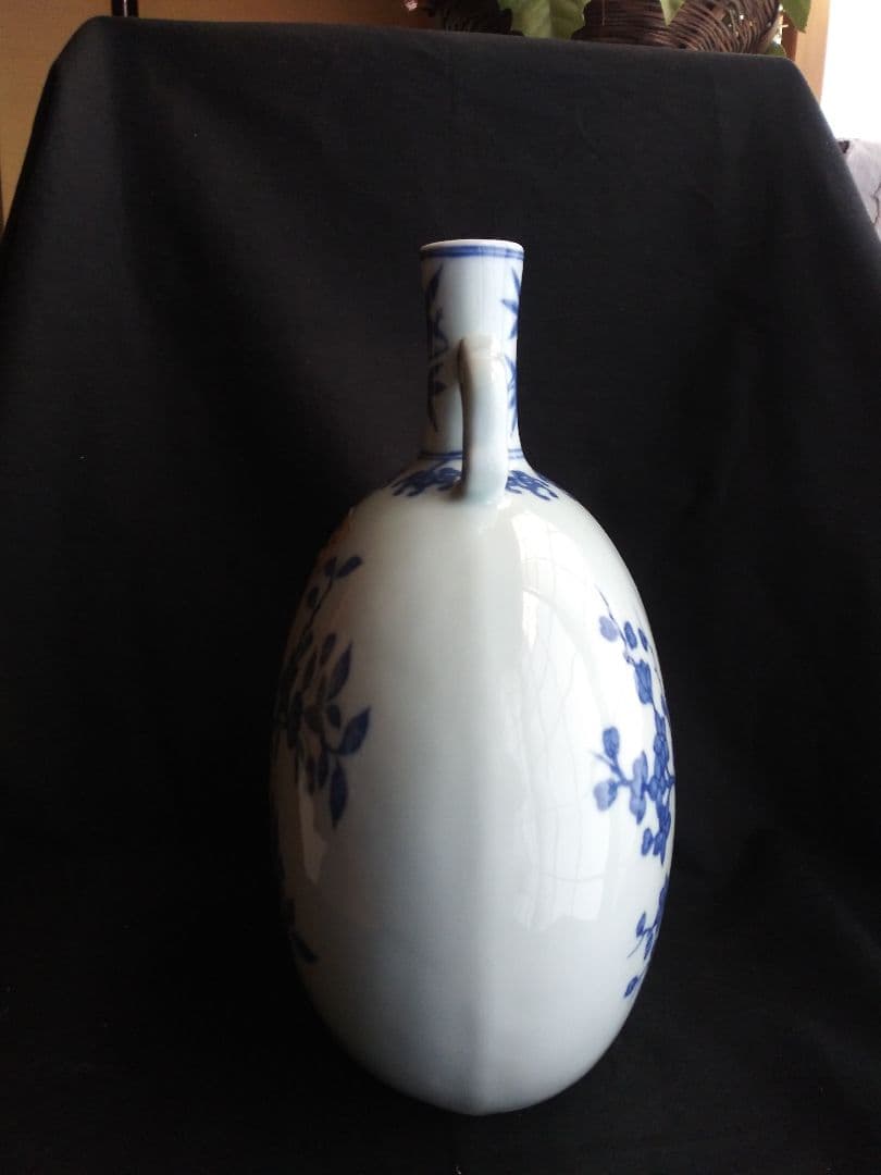 清雍正年製青花扁壺　アンティーク　中国工芸品　置物　NO.487