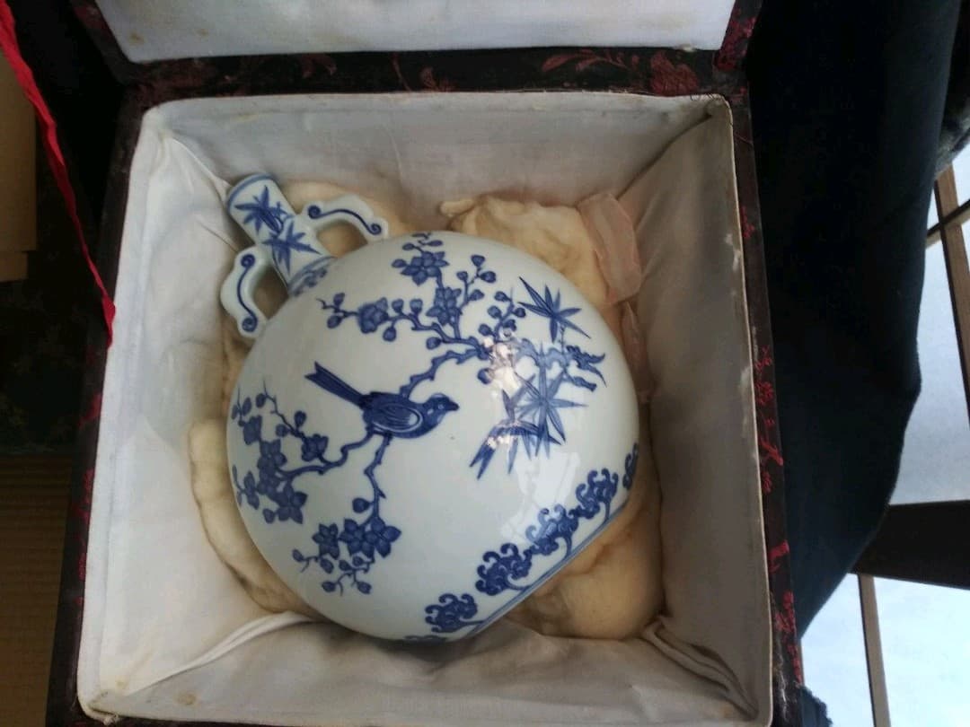清雍正年製青花扁壺　アンティーク　中国工芸品　置物　NO.487