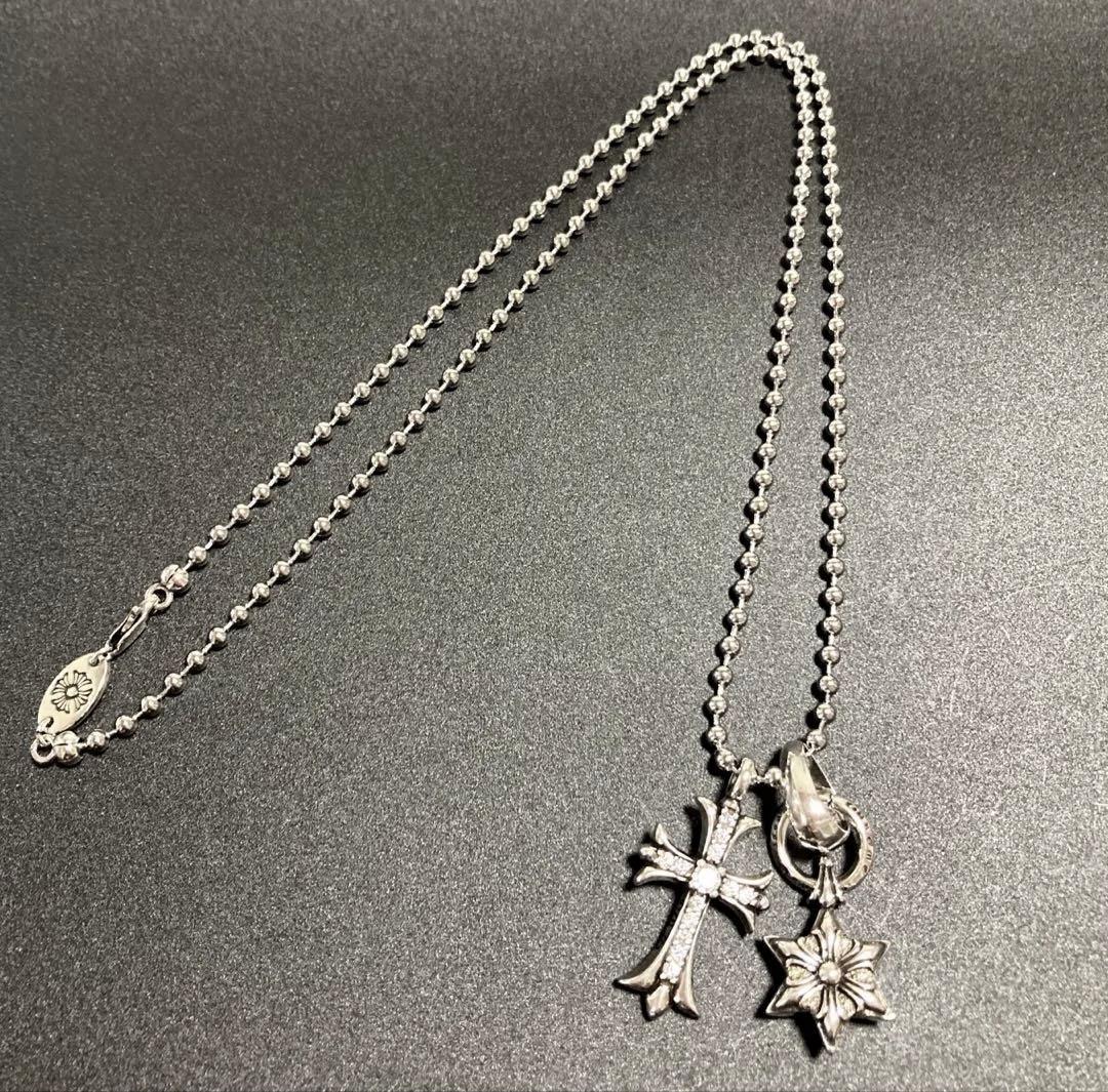 ダイヤ　クロス　クロススター　ボールチェーン　ネックレス　60㎝