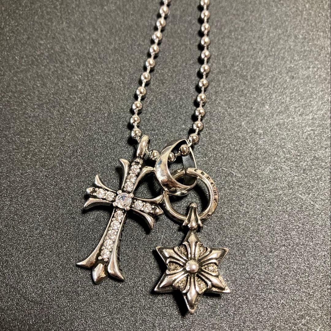 ダイヤ　クロス　クロススター　ボールチェーン　ネックレス　60㎝