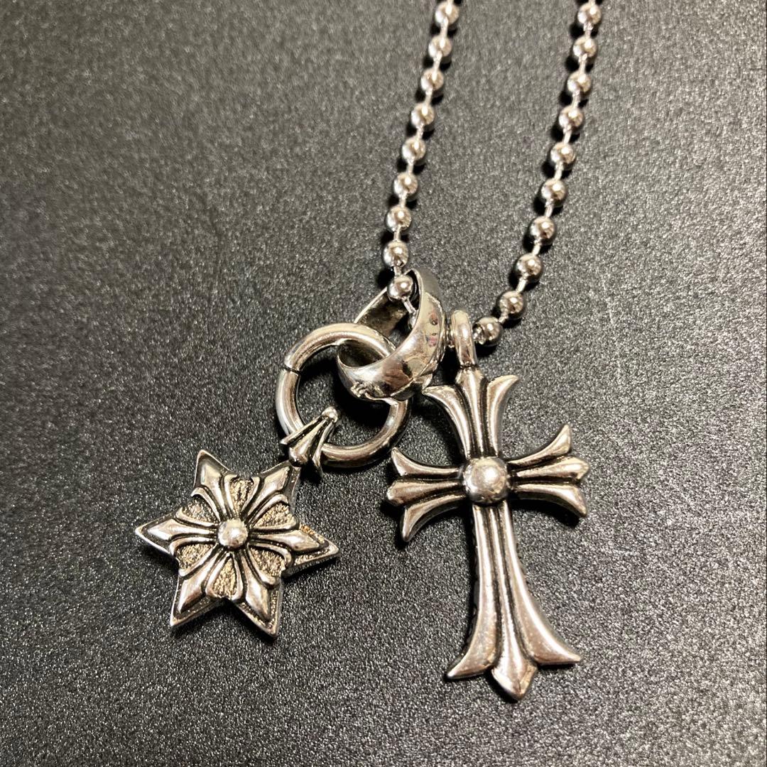 ダイヤ　クロス　クロススター　ボールチェーン　ネックレス　60㎝