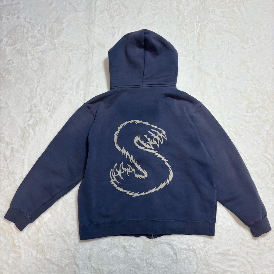 old stussy ジップアップパーカー　Sロゴ　フェード　ナス紺　ネイビー