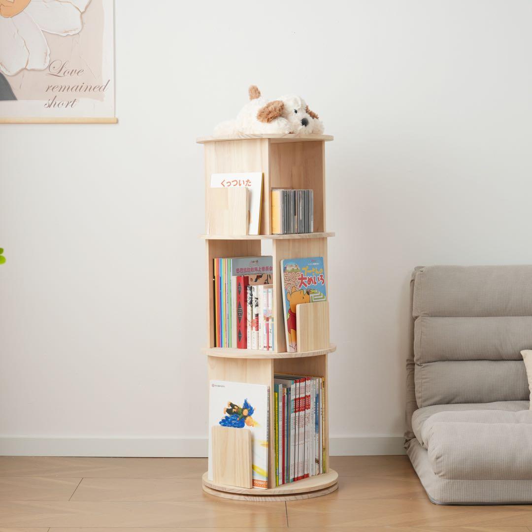 【新品】無垢材3段回転本棚 タイプB 絵本・コミック大容量