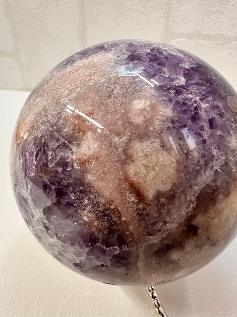 高品質　大きめ　アメジスト　フラワーアゲート　虹入　スフィア