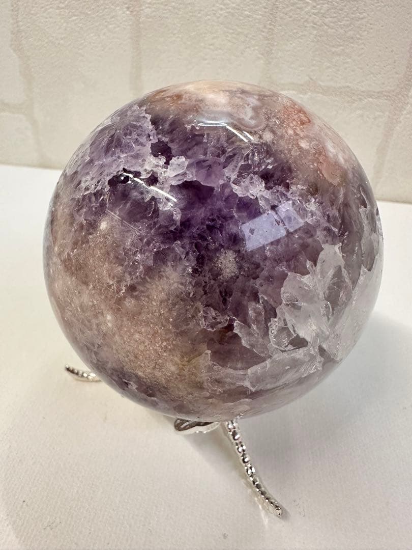 高品質　大きめ　アメジスト　フラワーアゲート　虹入　スフィア