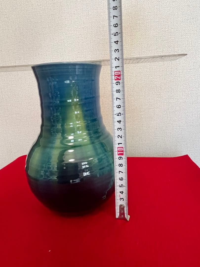 柳雨軒三代 人間国宝 徳田八十吉（正彦銘）碧明釉 花入 高さ約22cm T210