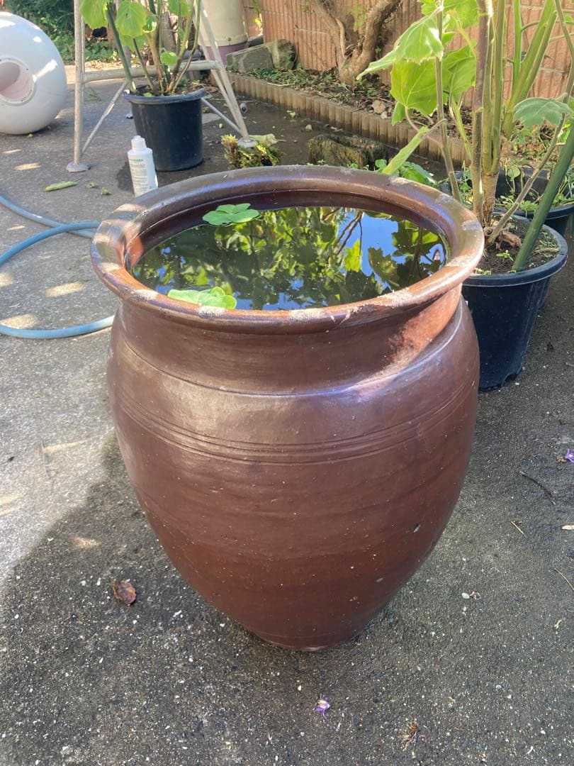 存在感抜群！時代物 陶器の大型甕 古い壺 。茶褐色。和モダン 55センチ