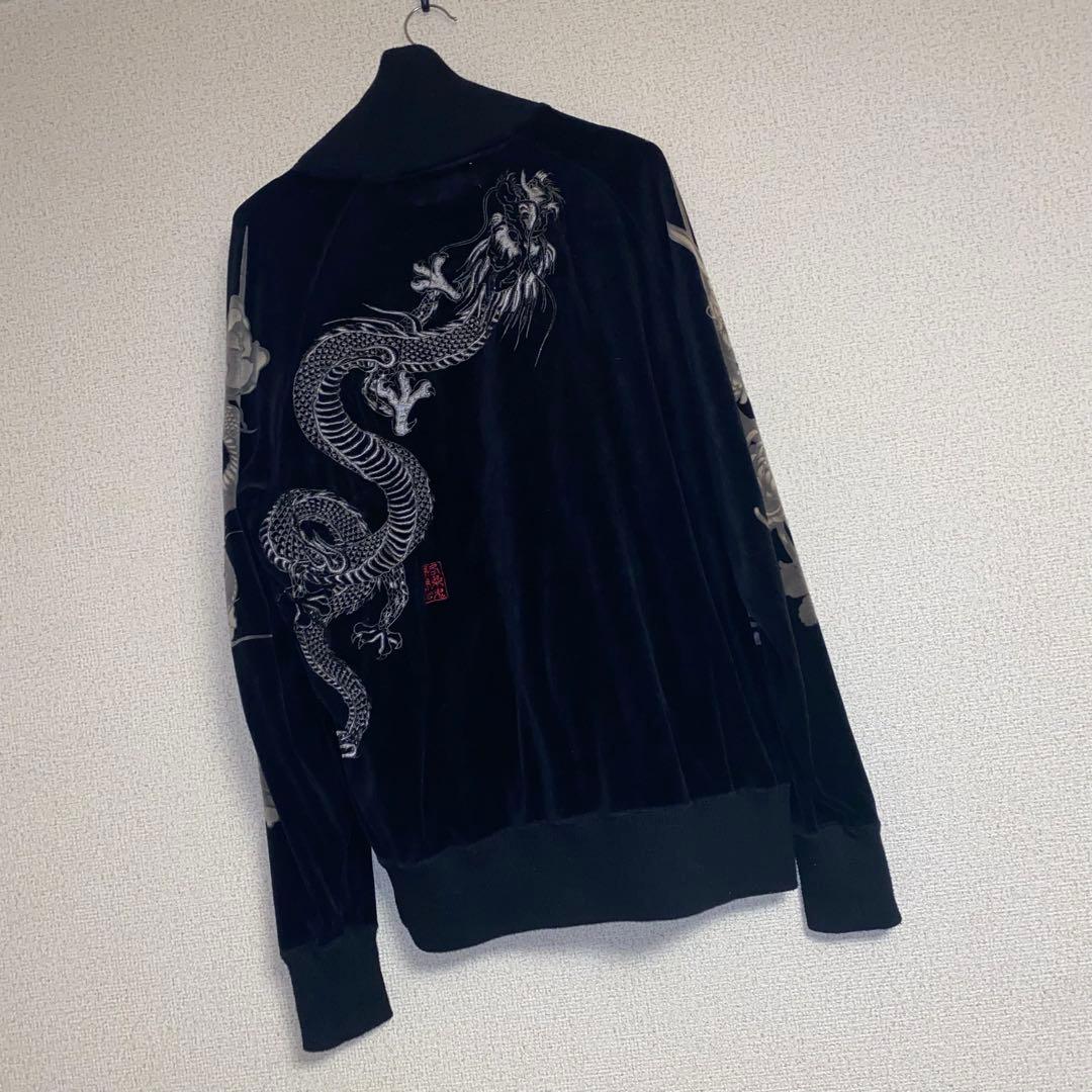 絡繰魂 和柄 ドラゴン 龍柄 ベロア 刺繍 黒 スカジャン