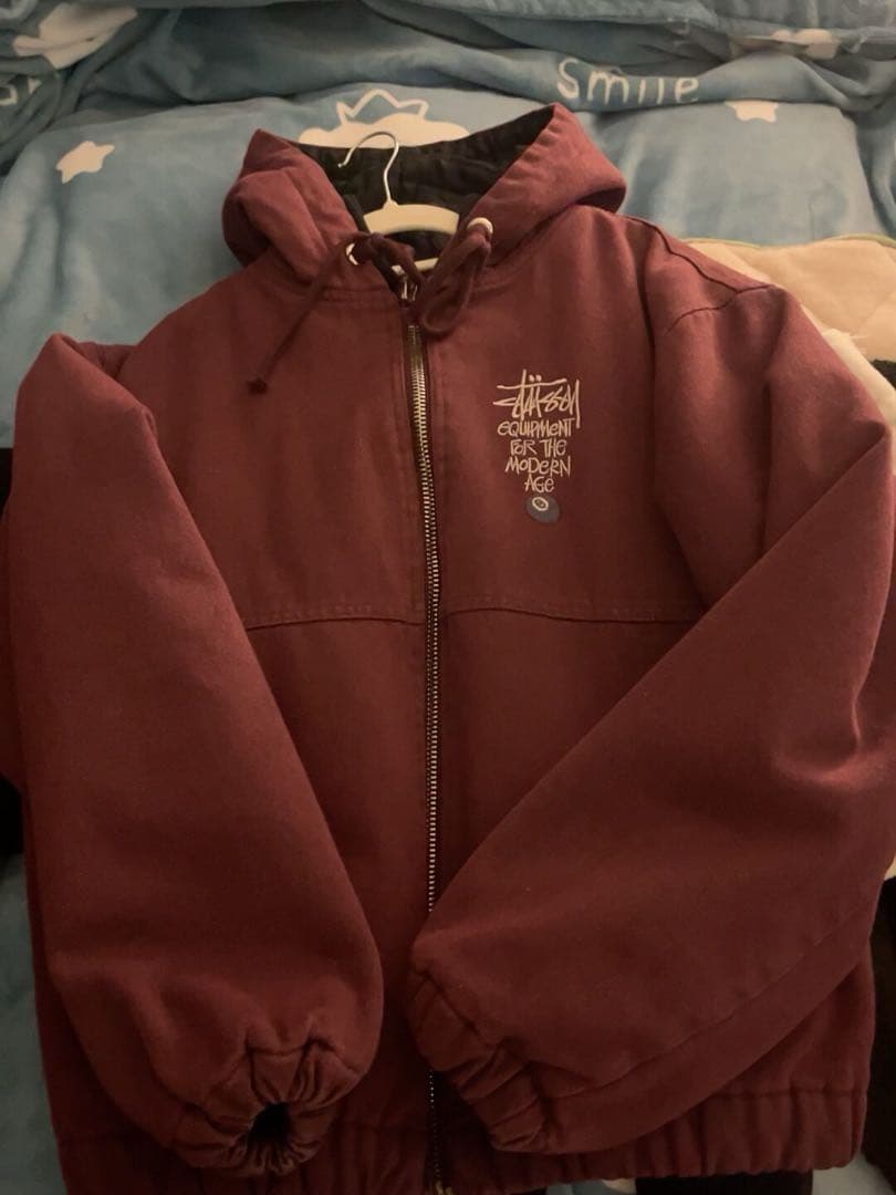 Stussy フード付き バーガンディ ジャケット