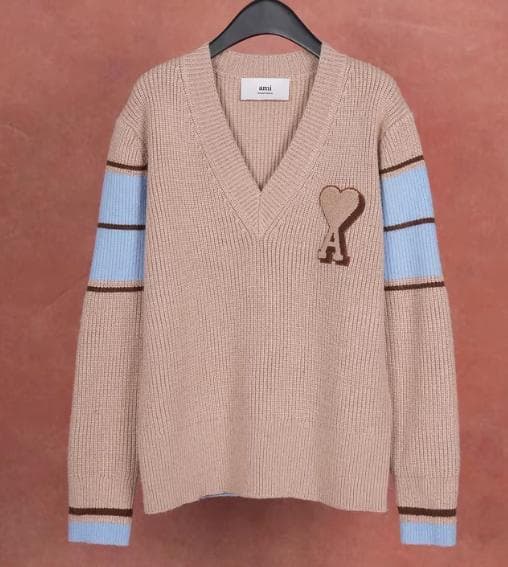 未使用 ami paris ブラウンウールカレッジセーター Sサイズ