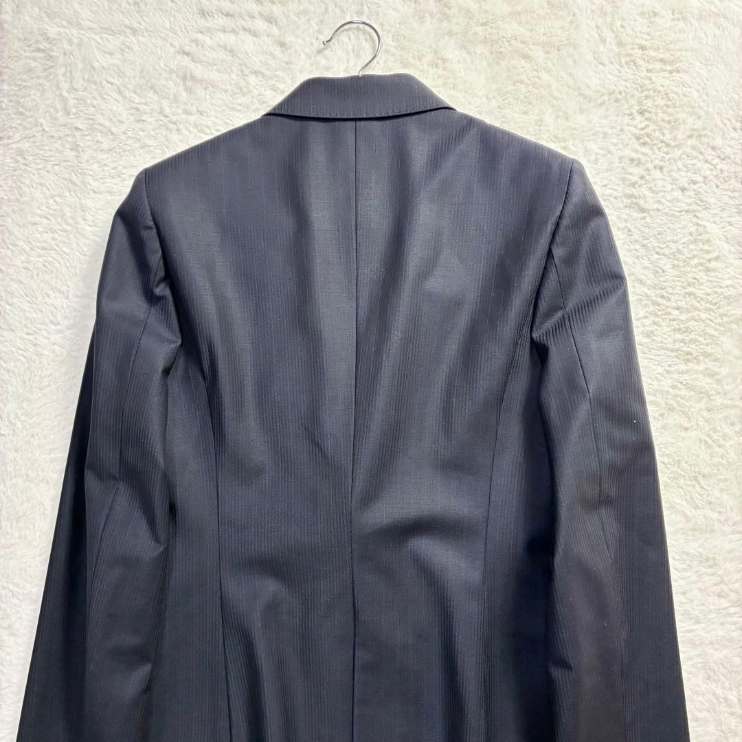 極美品 アイシービー パンツスーツ ストライプ 濃紺 ウール混 春物