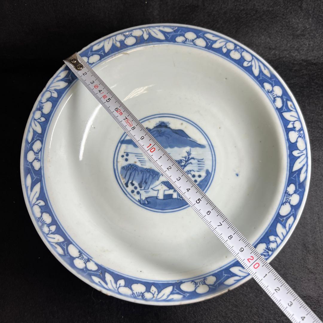 中国清時代　新渡青花人物画平鉢　口径約21㎝　東Y8-0106☆2Fトコオオ