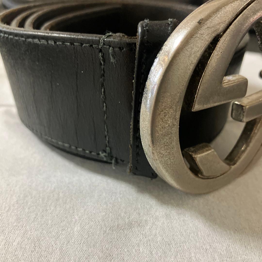 GUCCI 黒レザー ダブルGロゴ ベルト