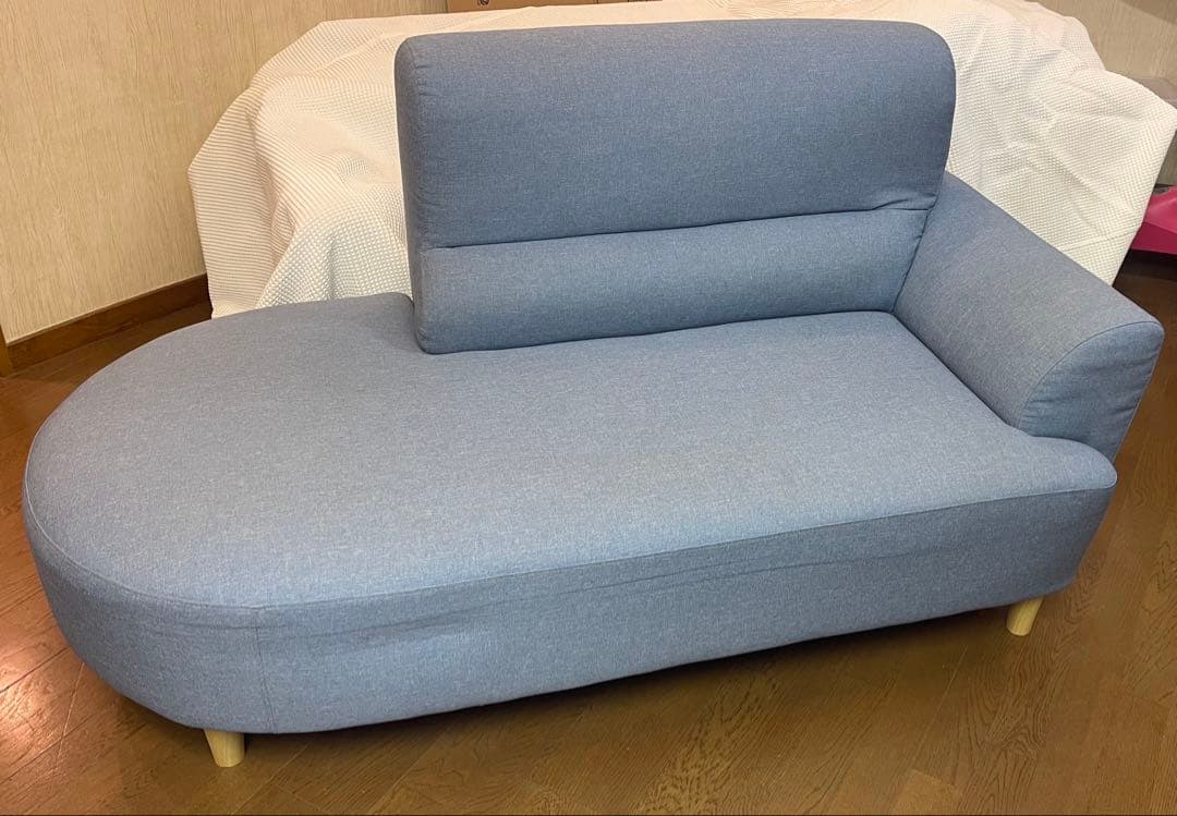 片肘右カウチ　ソファ　ライトブルー