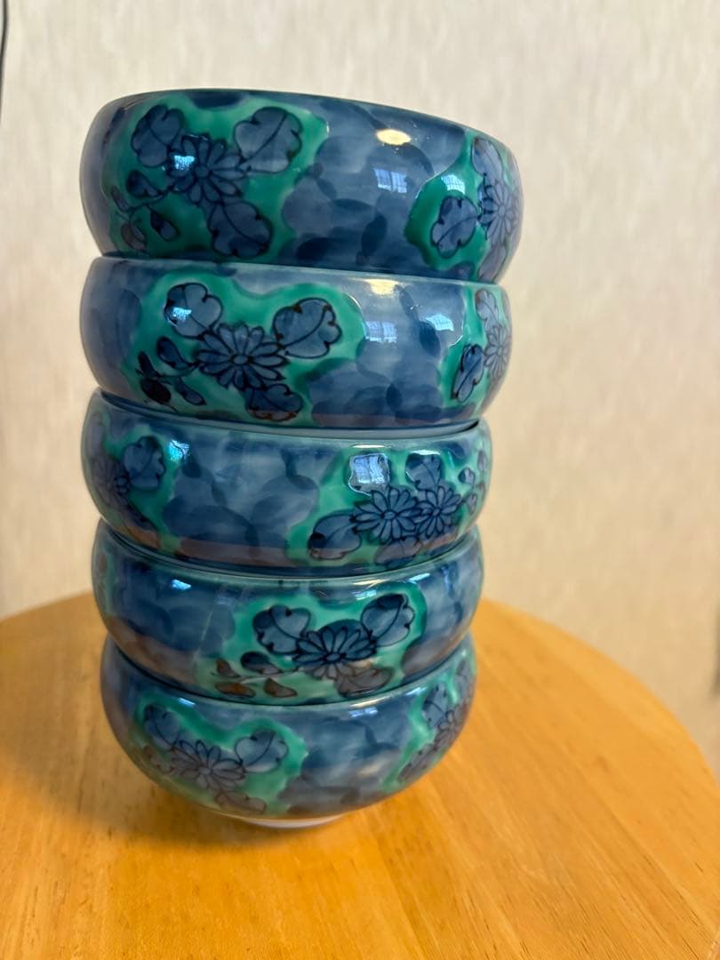 源右衛門窯　青彩菊絵　取鉢　４客セット