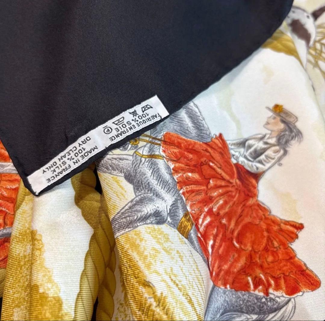 HERMES エルメス スカーフ カレ90 馬柄 シルク100% ブラック