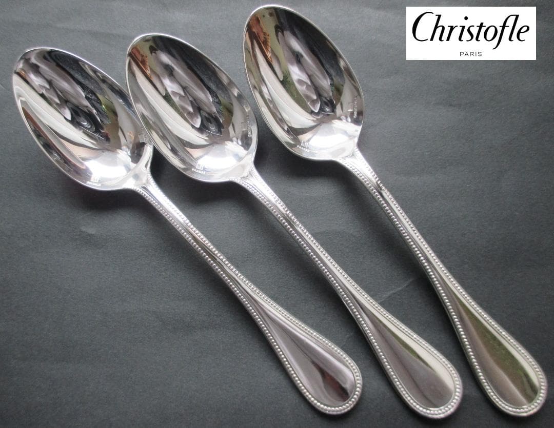 極美品☆高級銀器クリストフルシルバー銀P コーヒースプーン3本　人気のパール