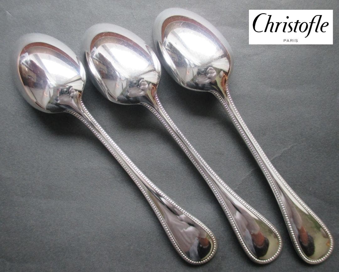 極美品☆高級銀器クリストフルシルバー銀P コーヒースプーン3本　人気のパール