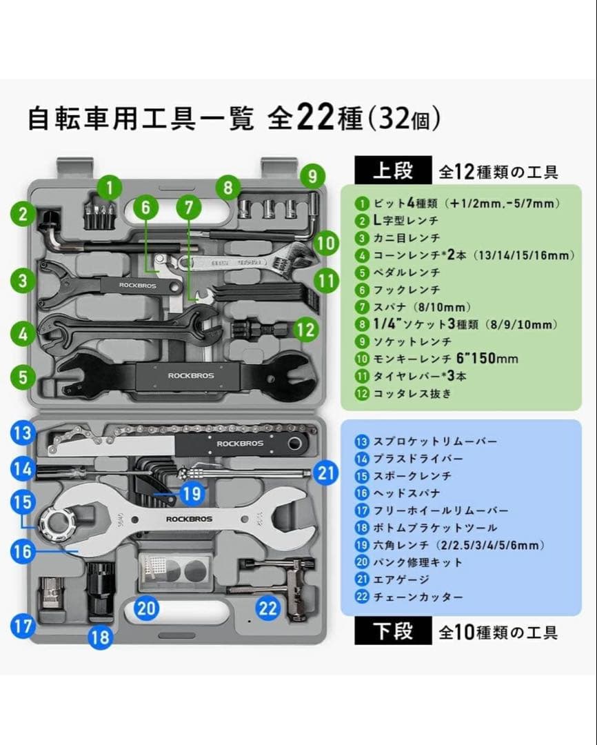 新品　ROCKBROS 自転車用工具セット 22種（32個）