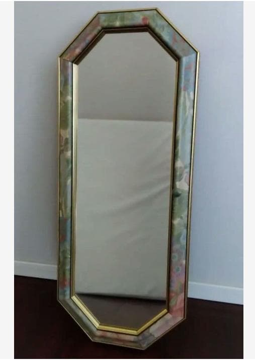 イタリア製 花柄装飾ミラー　八角形フレーム　キー・アクセサリー収納