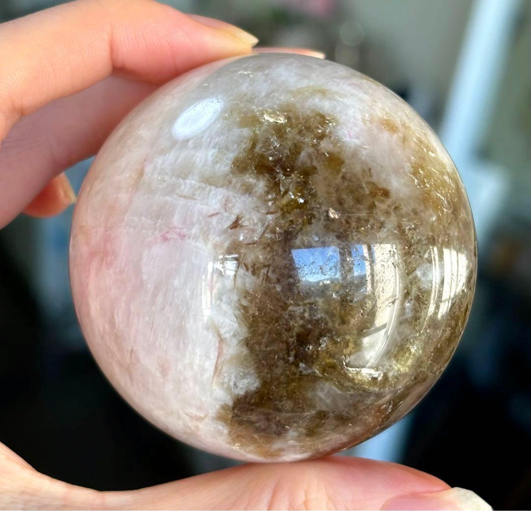 凄くレア　高品質　ムーンストーン　グリーントルマリンマイカ　ピンクマイカスフィア