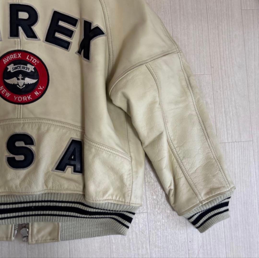 AVIREX VARSITY LEATHER JACKET クリーム