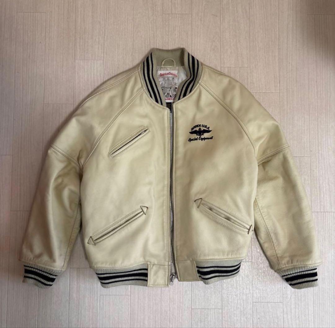 AVIREX VARSITY LEATHER JACKET クリーム