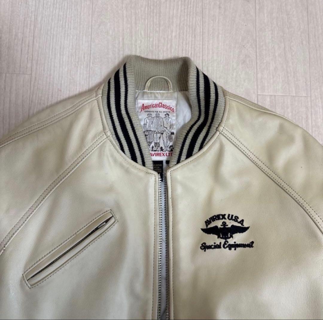 AVIREX VARSITY LEATHER JACKET クリーム