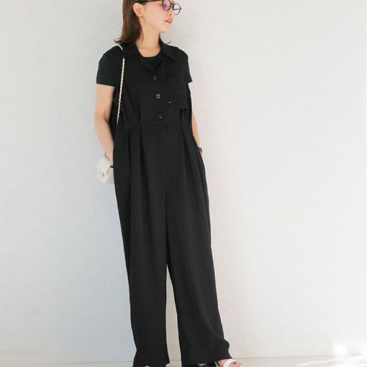 アンリアン田中亜希子　ブラック ノースリーブ オールインワン