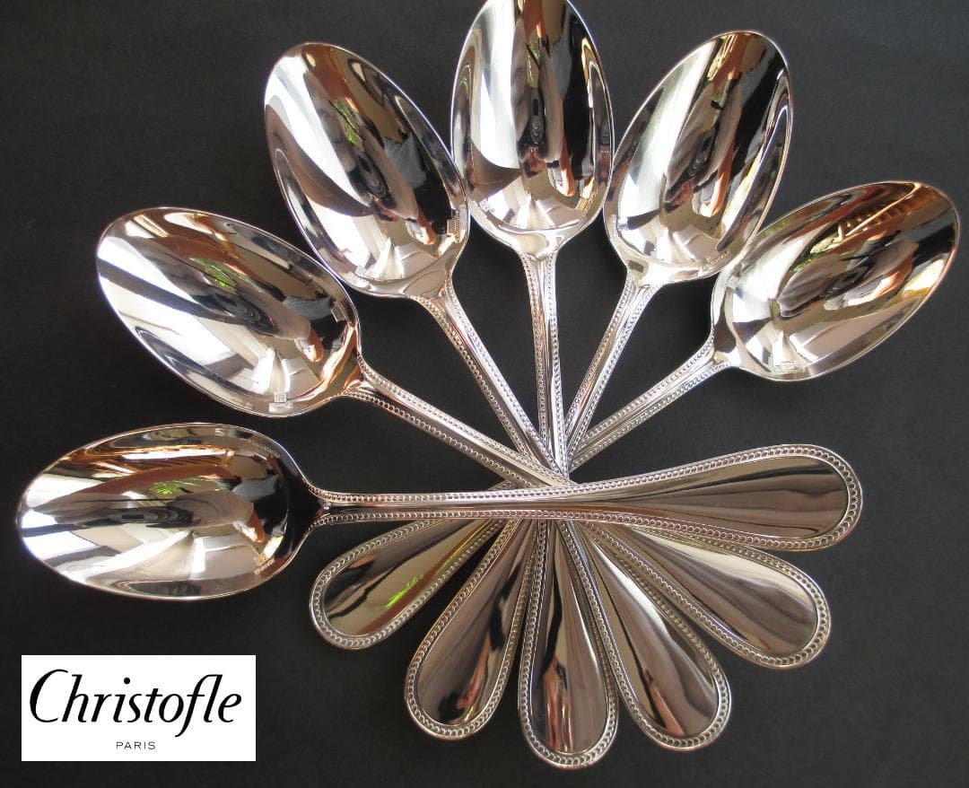 極美品☆高級銀器クリストフルシルバー銀Pカトラリー１２本　人気のパール　収納箱付