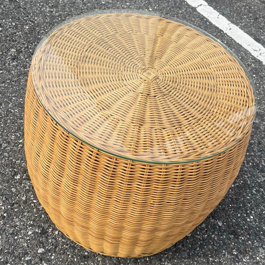 ナチュラル 美品 籐ラタン製 ラウンドスツール　ハギハラ　hagihara