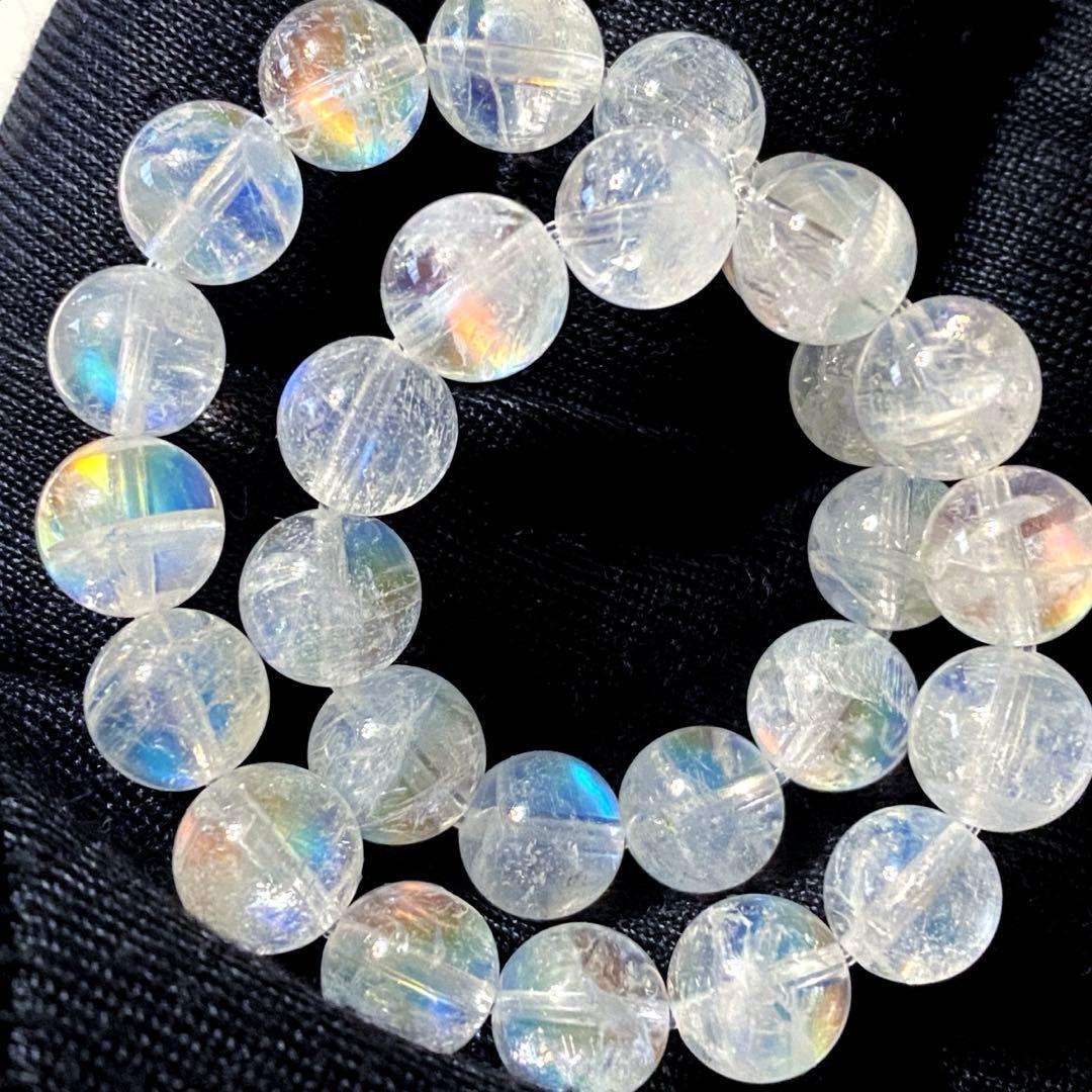 発色良好❣️マダガスカル産レインボームーンストーン7.3-7.4mmブレスレット