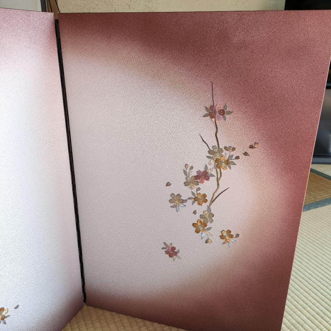 雛道具　雛人形　二曲屏風　桜刺繍　Ｐボカシ20号　屏風のみ出品(高さ60cm)