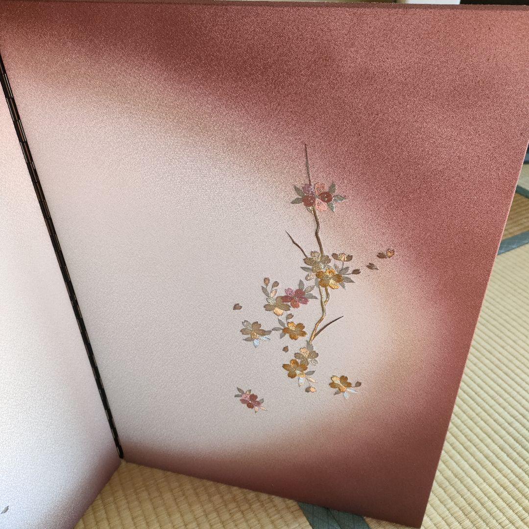 雛道具　雛人形　二曲屏風　桜刺繍　Ｐボカシ20号　屏風のみ出品(高さ60cm)