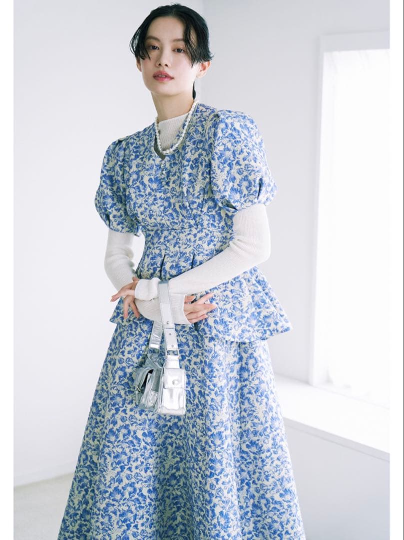 にゃん様【リリーブラウン】ペプラムジャガードワンピース