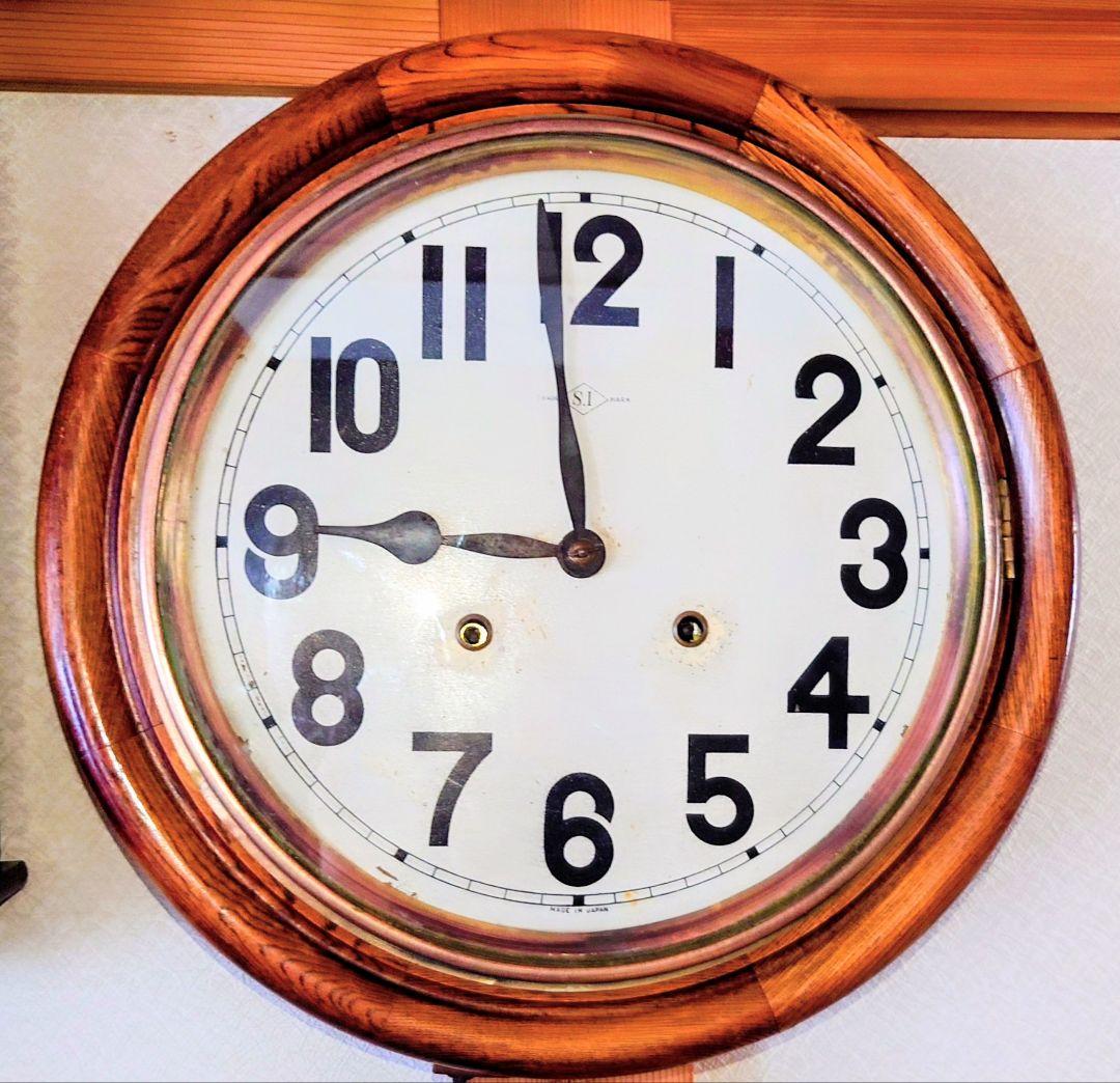 〈完動・美品〉ＳＩ印　欅造りグレシャム丸型ゼンマイ振り子時計