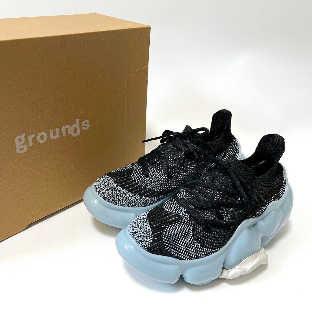 グラウンズ MOOPIE SOLID 厚底スニーカー 黒×水色 22cm 箱付き