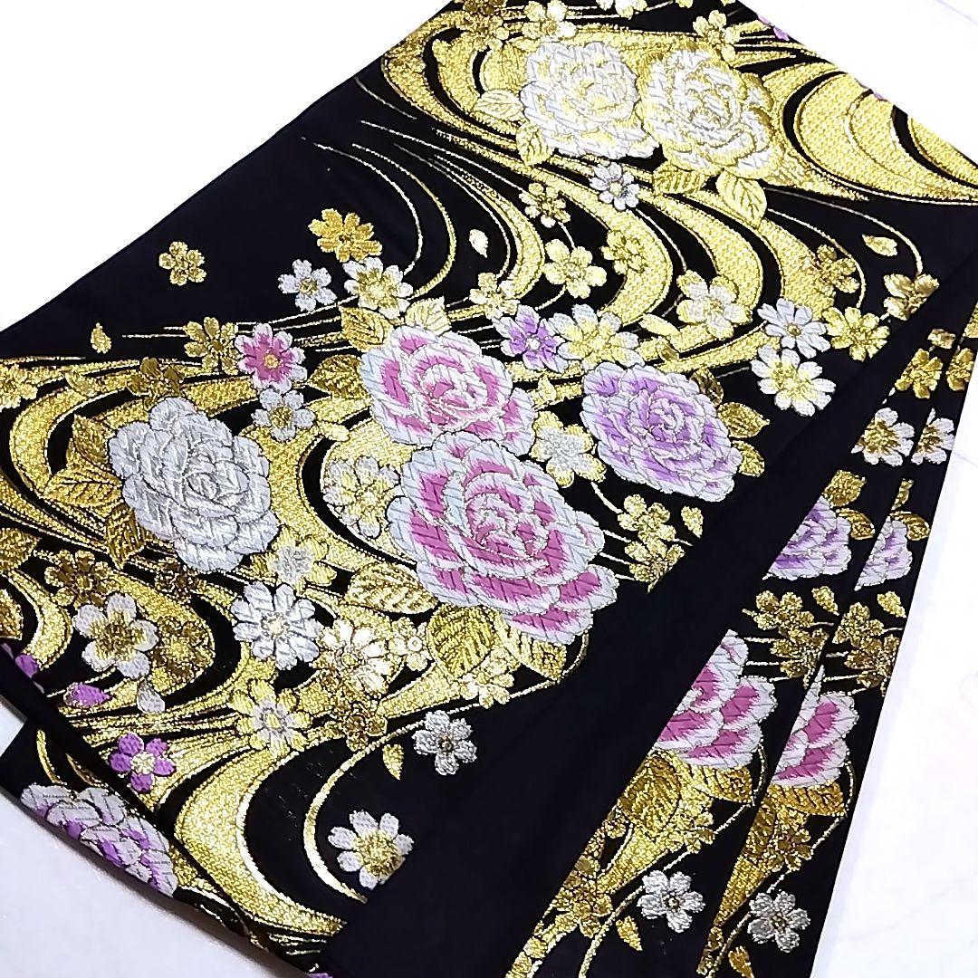 振袖 成人式 赤 袋帯 セット 黒 銀通し 縦ぼかし 裄丈67 裄67