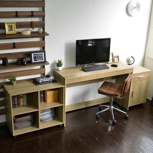 【新品・送料無料】パソコンデスク 3点セット 机 ラック チェスト付き 120幅